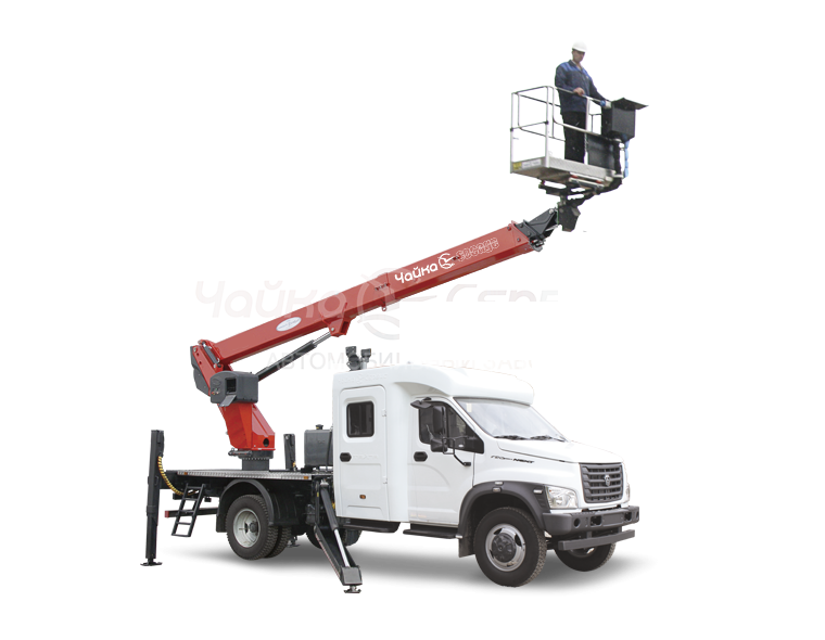 Автогидроподъёмник телескопический (стрела над кабиной) ГАЗ-C41R13 ГАЗон NEXT Тайга с двухрядной 4-дверной кабиной и АГП Чайка